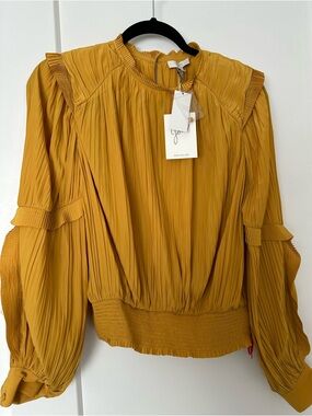 Joie Mustard Pleated Long-Sleeve Blouse
